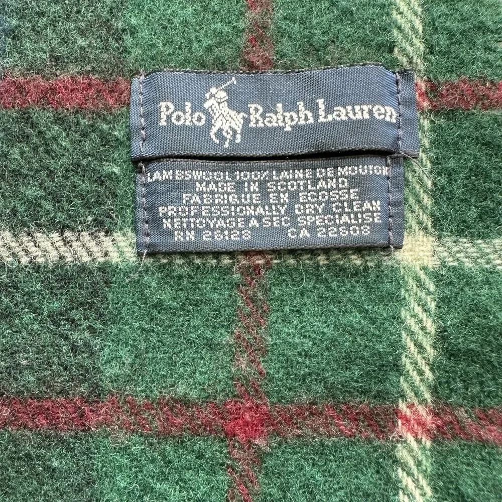 Vintage Ralph Lauren Lambswool Plaid Fringe Scarf Made In Scotland Tartan